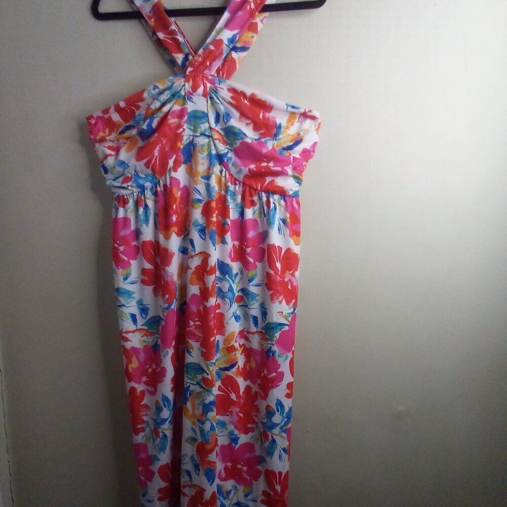 Grace Karin Dress Women XL Sleeveless Strappy Ruffle Maxi Floral Colorful